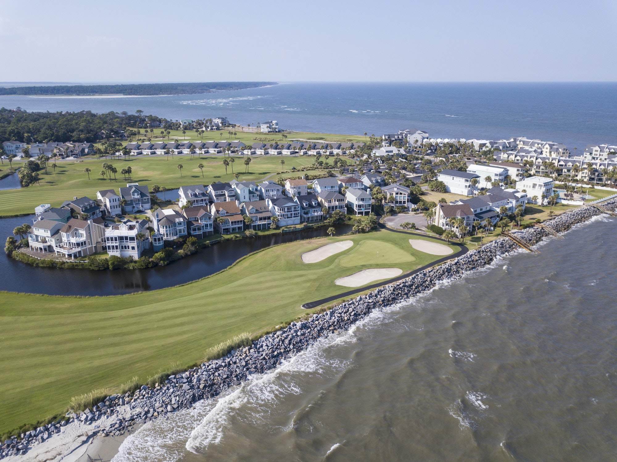 Aerial view of exclusive golf community on the Atlantic coast of